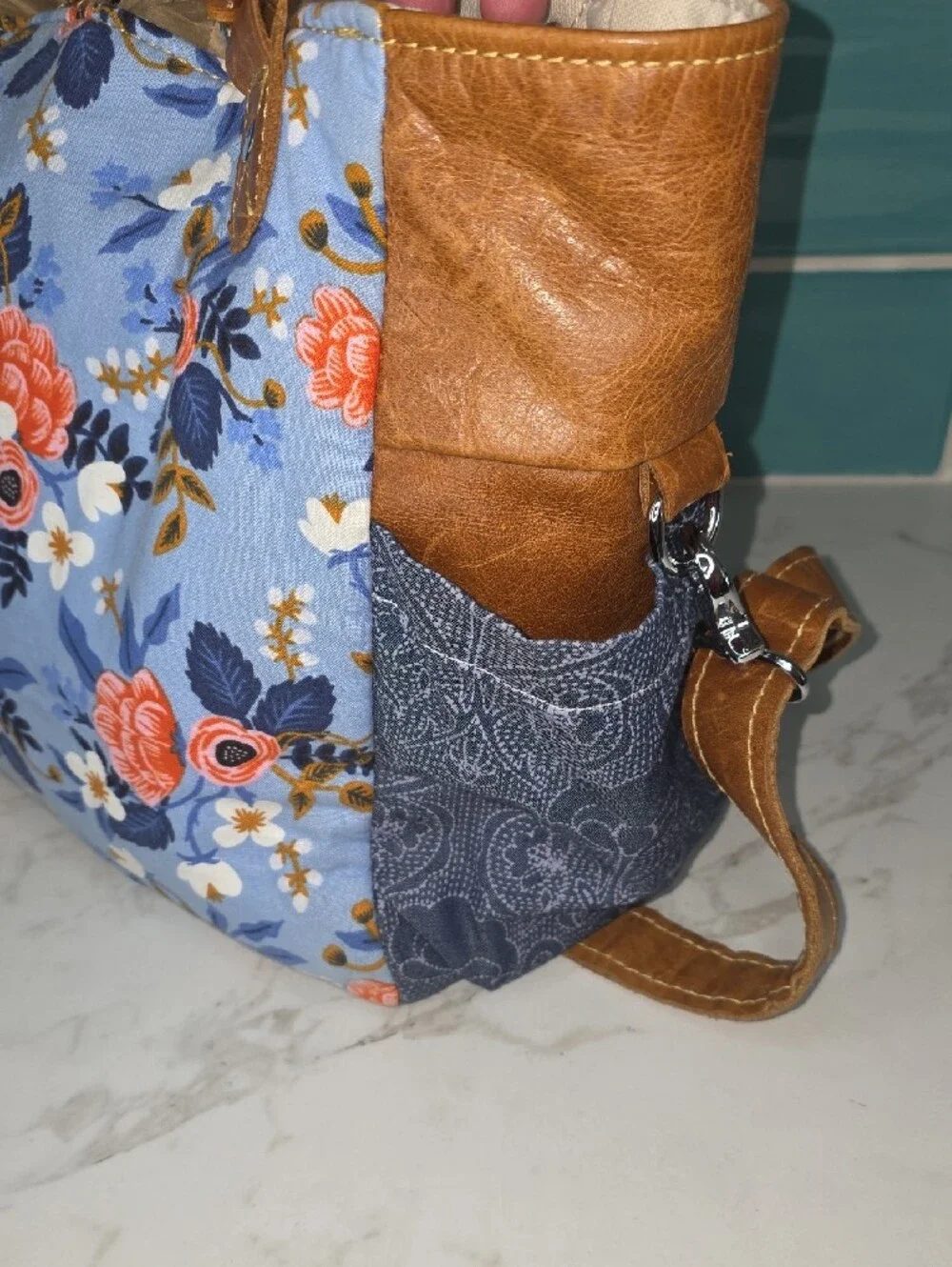 Shoulder/Crossbody Bag with Floral Accent